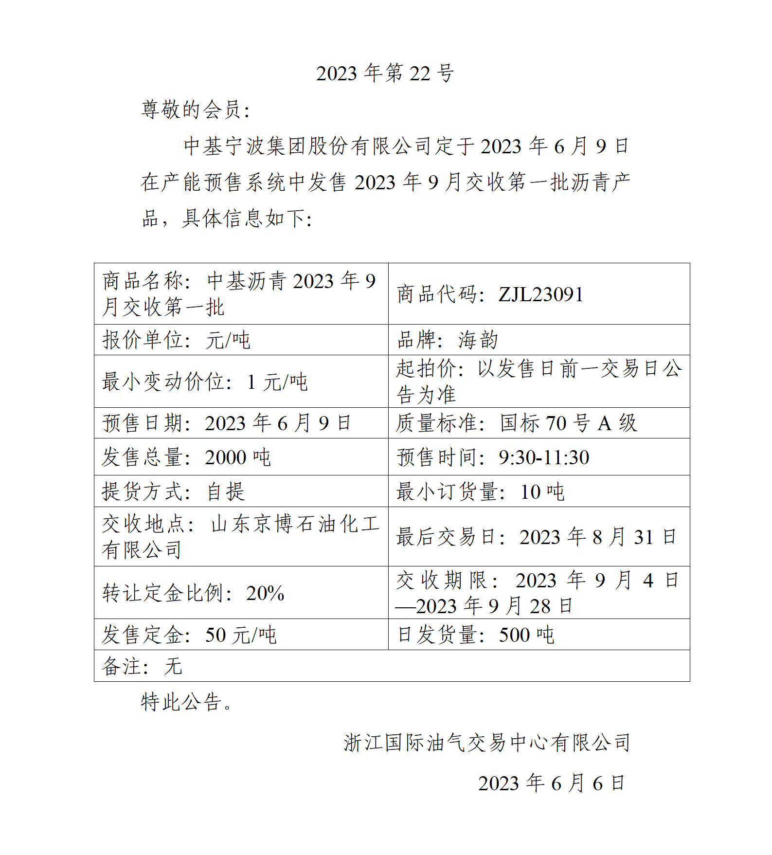 關(guān)于中基寧波集團股份有限公司預(yù)售2023年9月交收第一批瀝青產(chǎn)品的公告_01.png