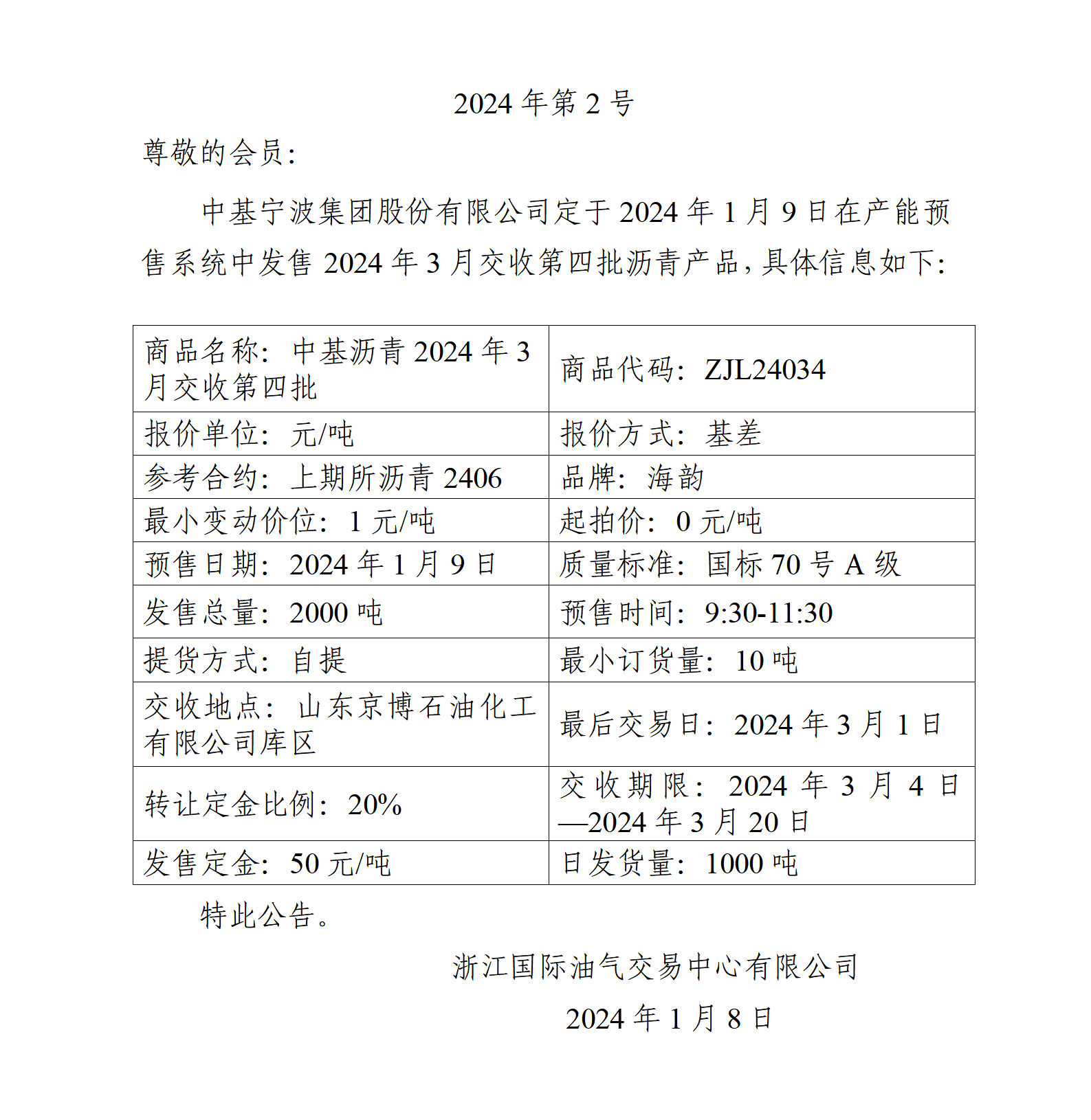 關(guān)于中基寧波集團(tuán)股份有限公司預(yù)售2024年3月交收第四批瀝青產(chǎn)品的公告_01.png